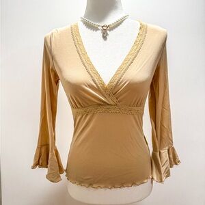 Vintage 90s Y2K HeartSoul Fairy Ruffle Bell Sleeve Beige Top